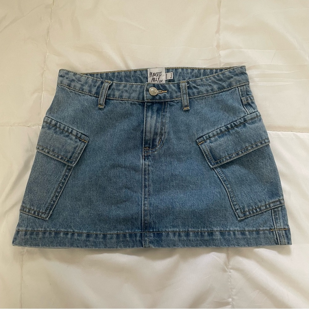 Zakai Cargo Denim Mini Skirt - Light Blue